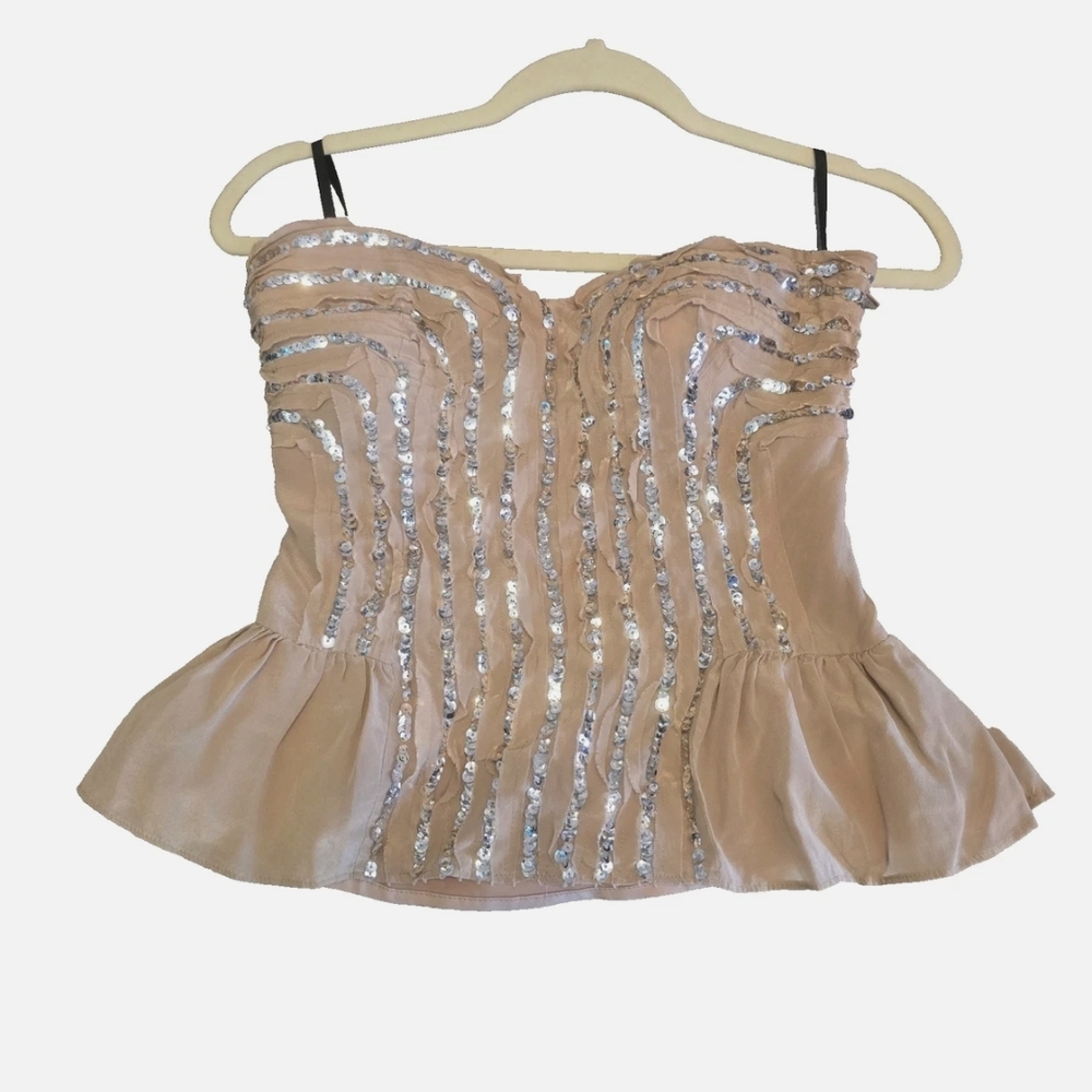 bebe Beige Sequin Camisole Top